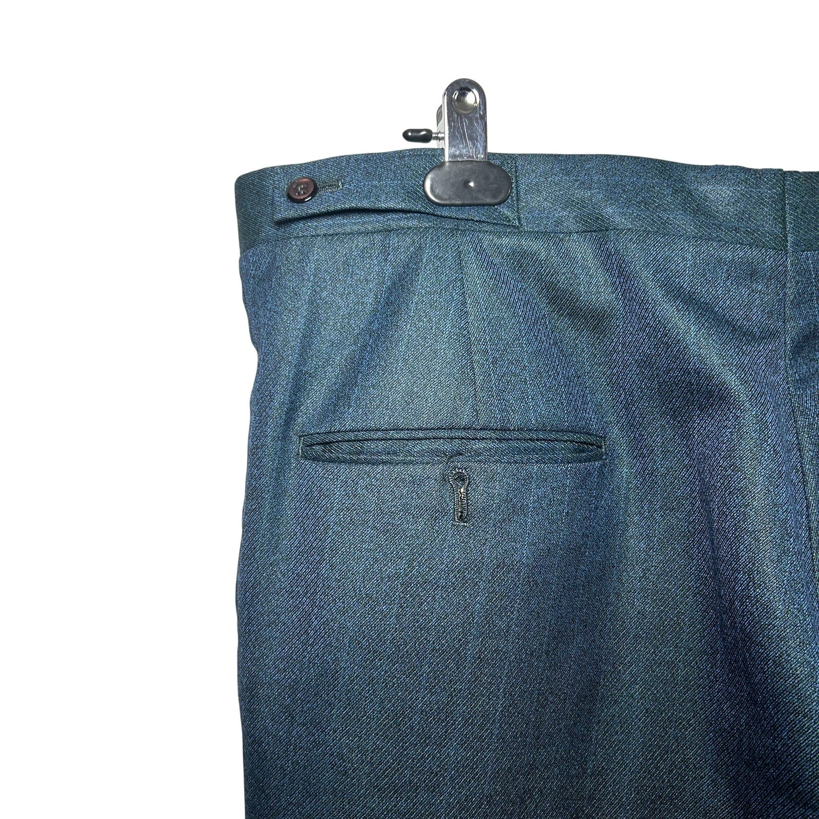 VTG 60s Ne Plus Ultra Iridescent Teal Sharkskin Mod Trousers Side Tab 38x29