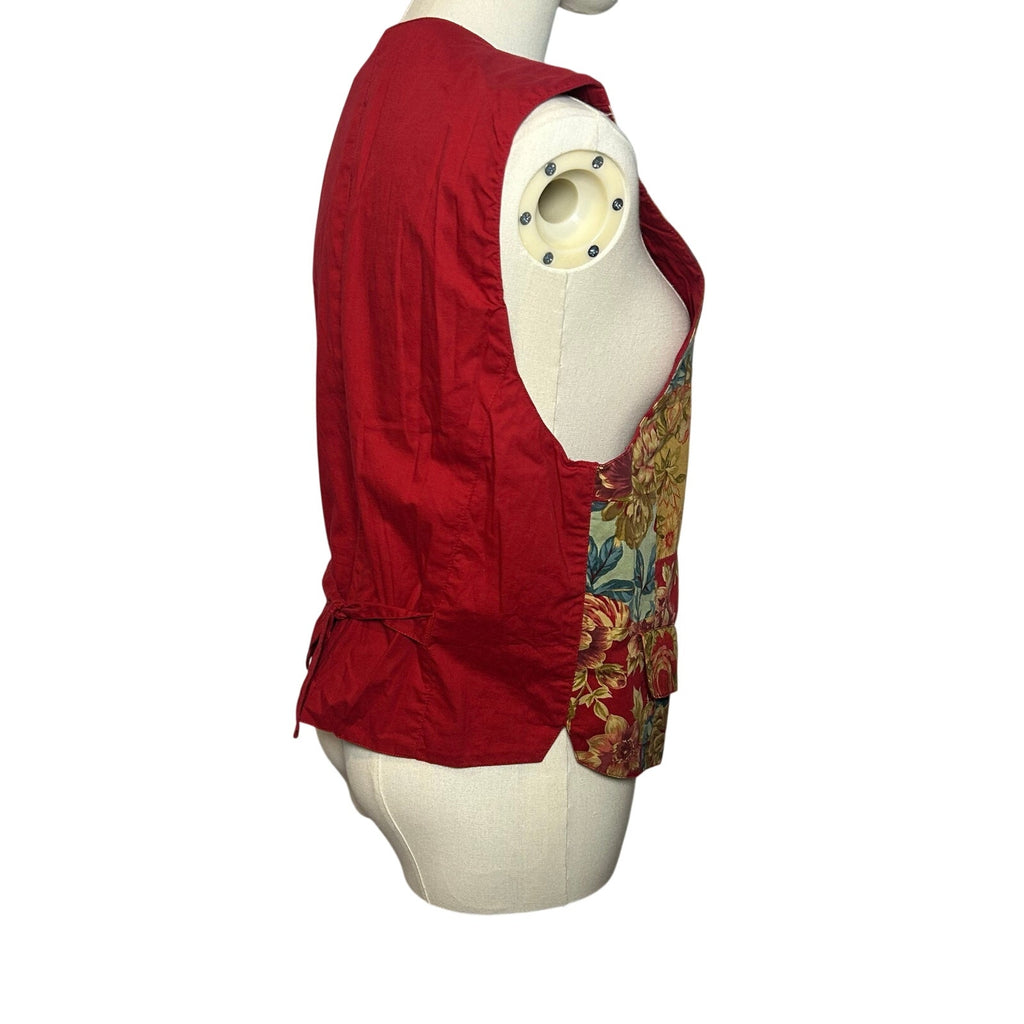 VTG 90s Lizsport Patchwork Floral Cotton Vest Pockets M Dark Academia Whimsygoth
