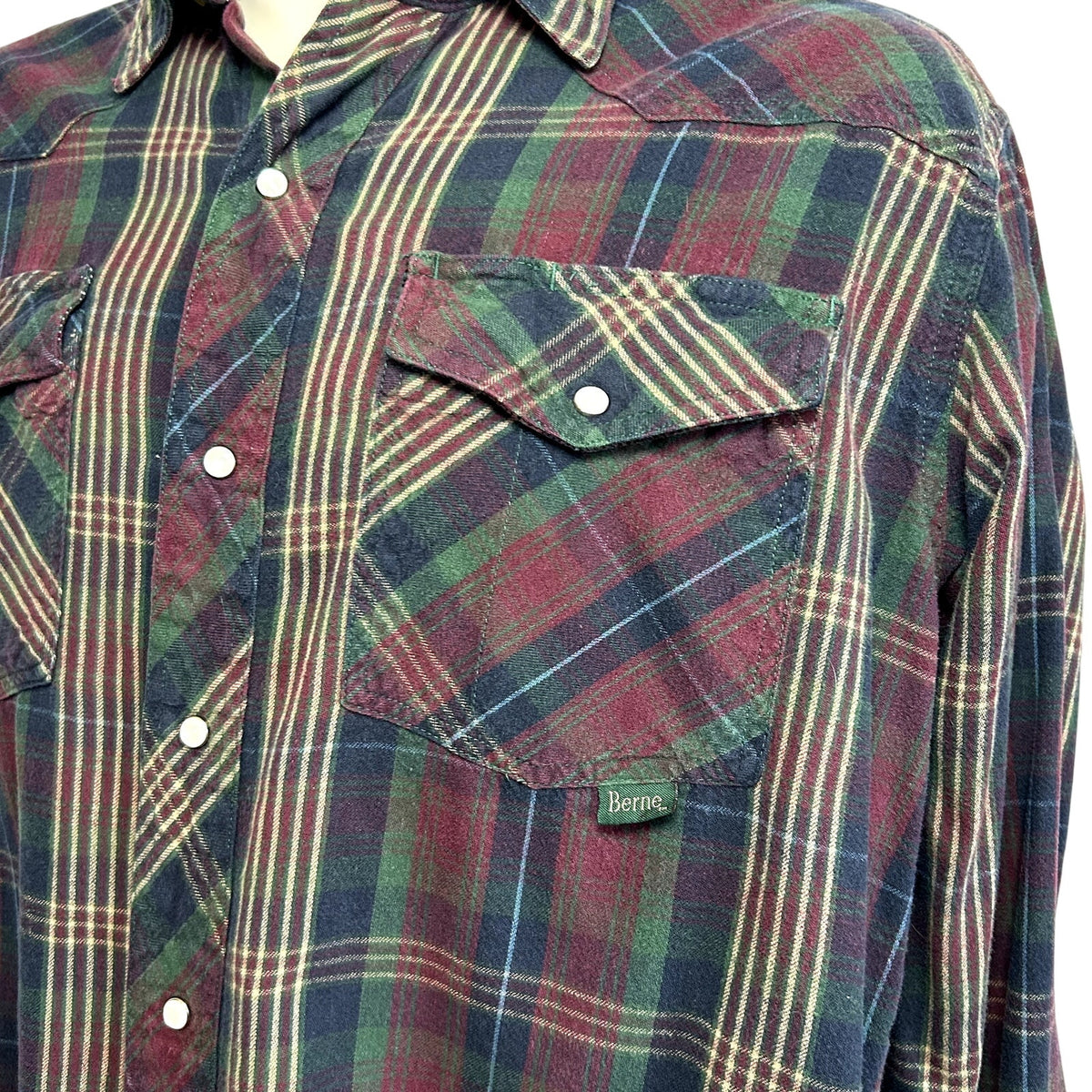 Berne L Multicolor Plaid Flannel Pearl Snap Work Shirt Utility Pen Pocket Gorp