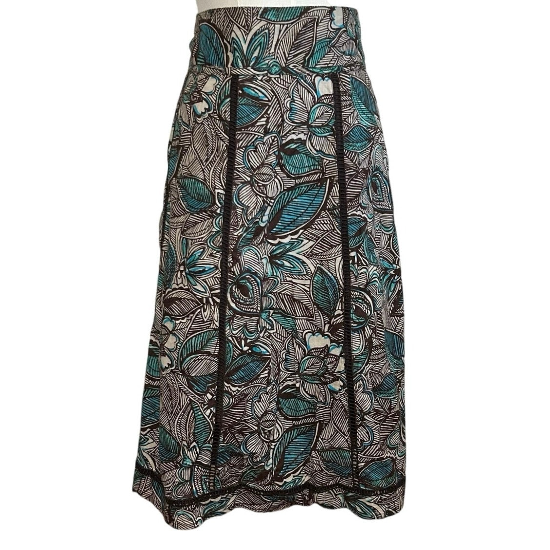 VTG Y2K St. John's Bay Brown Foral Knee Skirt Boho Casual Cottage Retro Cotton