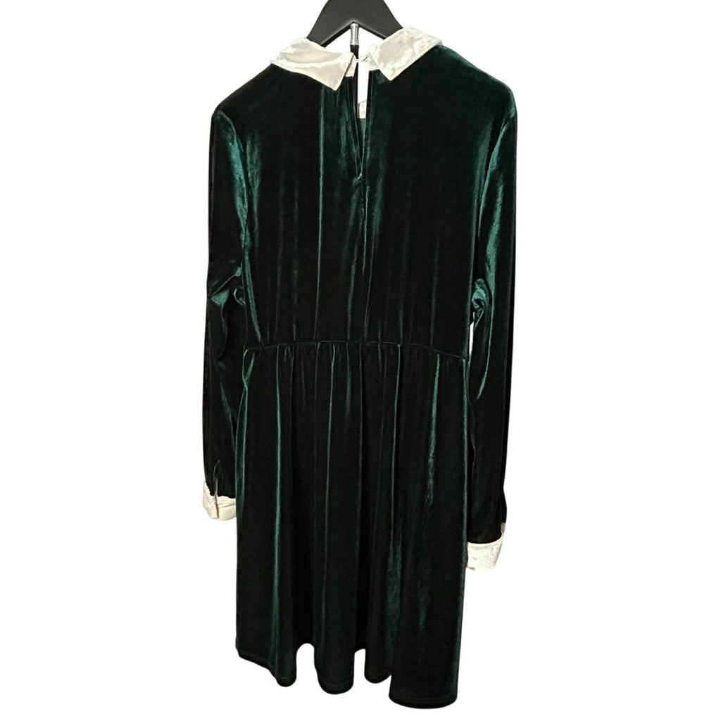 KOJOOIN Green Velvet Peter Pan Collar Dress 2XL Long Sleeve Pockets Dark Morii