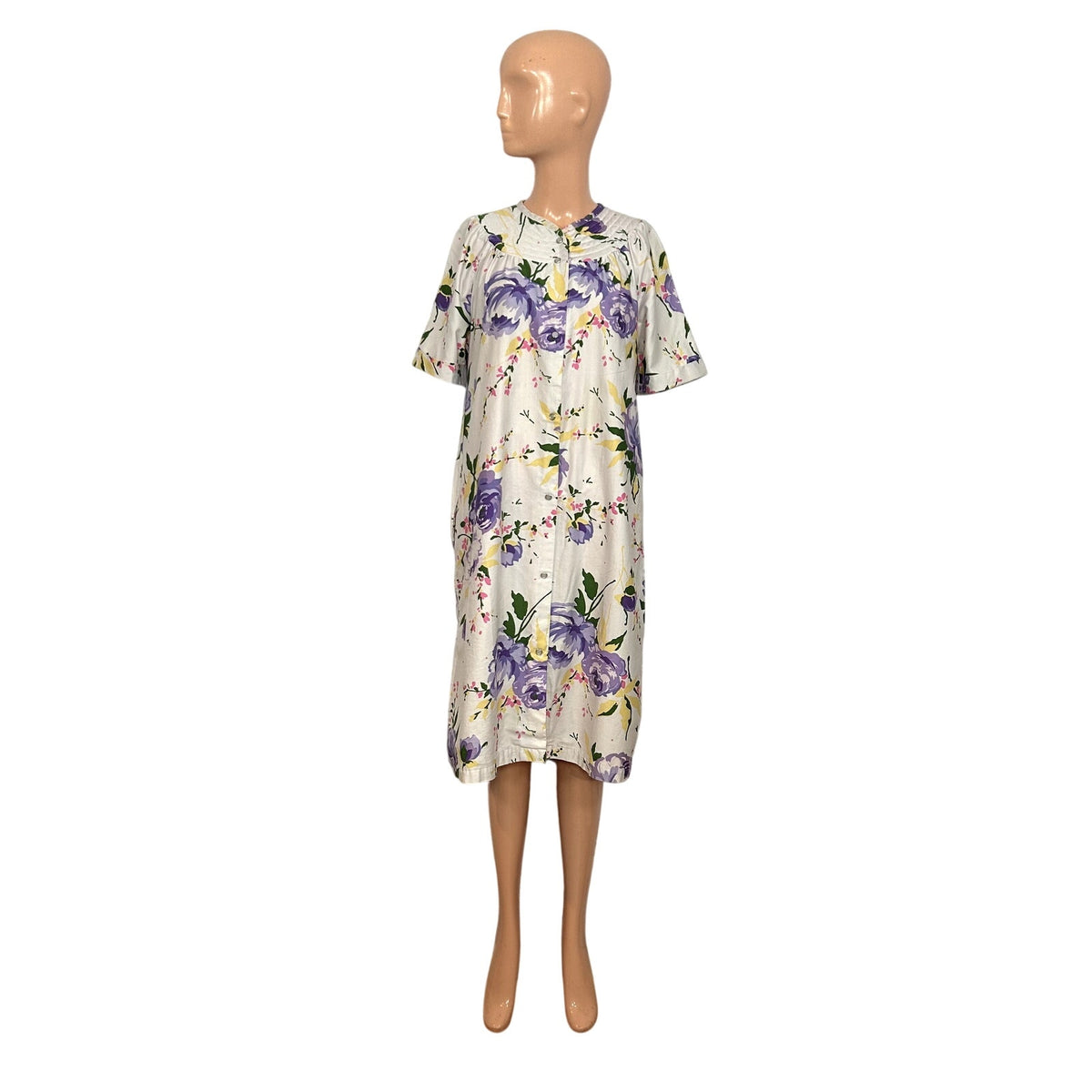 VTG 70s Grand Design S White Purple Floral Quilted Yoke Mumu Midi Dress Retro