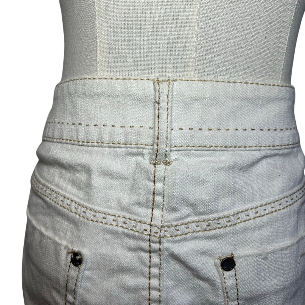 VTG Y2K Mudd White Denim 8 Mini Skirt Raw Hem Grunge Streetwear Retro Casual
