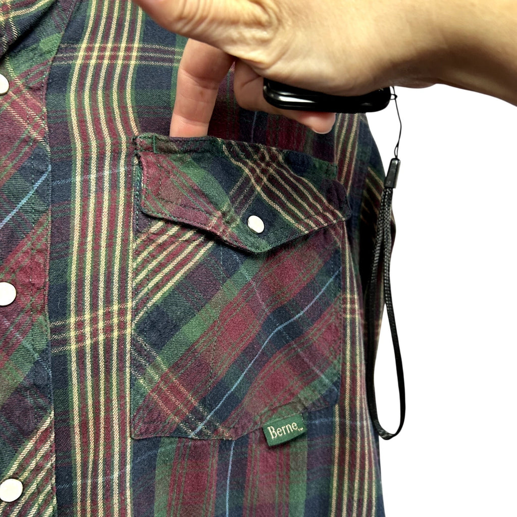 Berne L Multicolor Plaid Flannel Pearl Snap Work Shirt Utility Pen Pocket Gorp