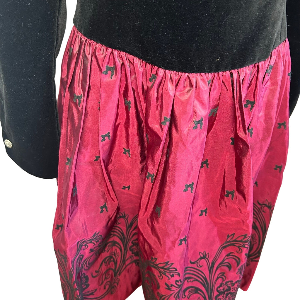 VTG 90s Laura Ashley Black Red Velvet 12 Midi Dress Long Sleeve Whimsigoth