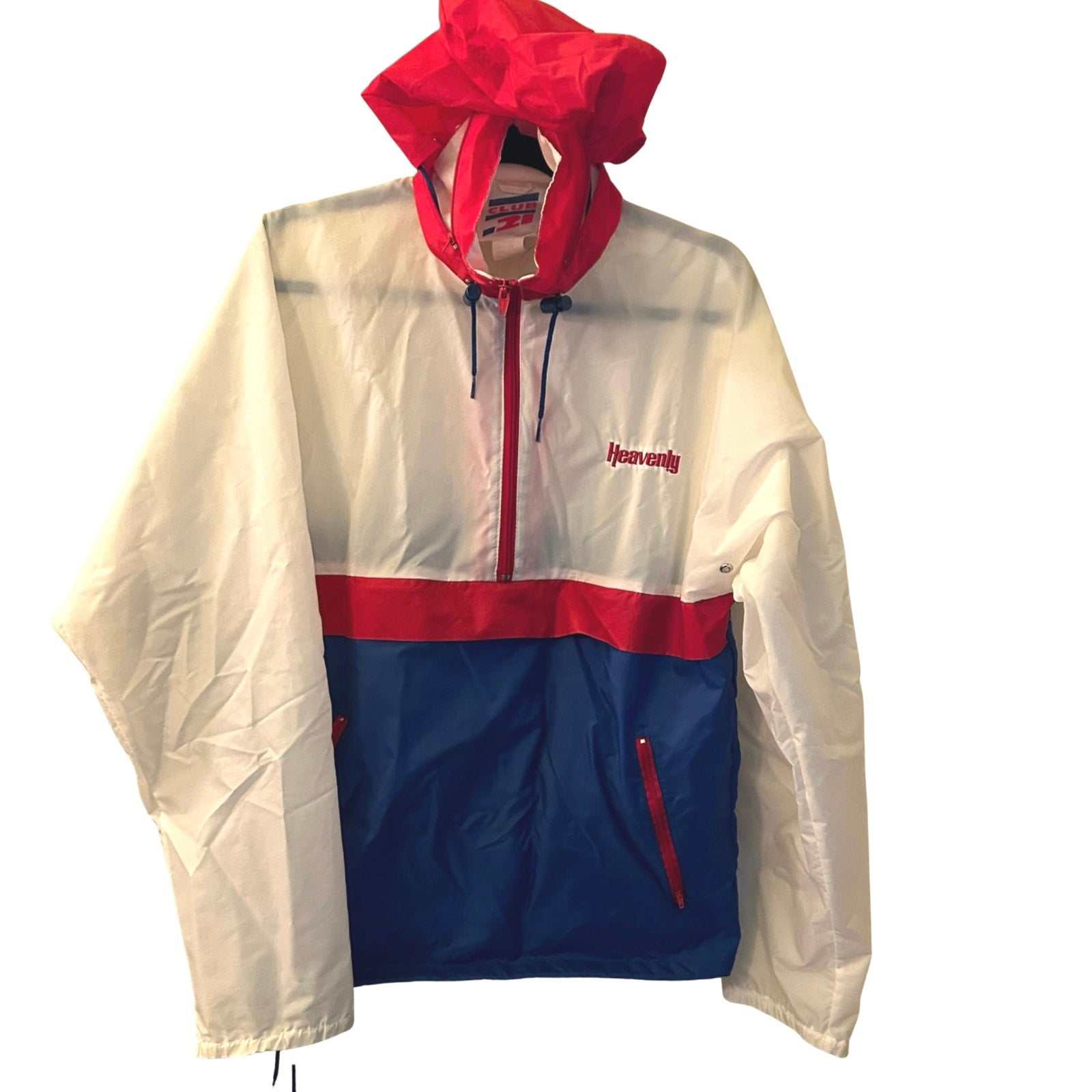 VTG 90s Club 21 Heavenly Hooded Windbreaker Red White Blue Small Medium Retro