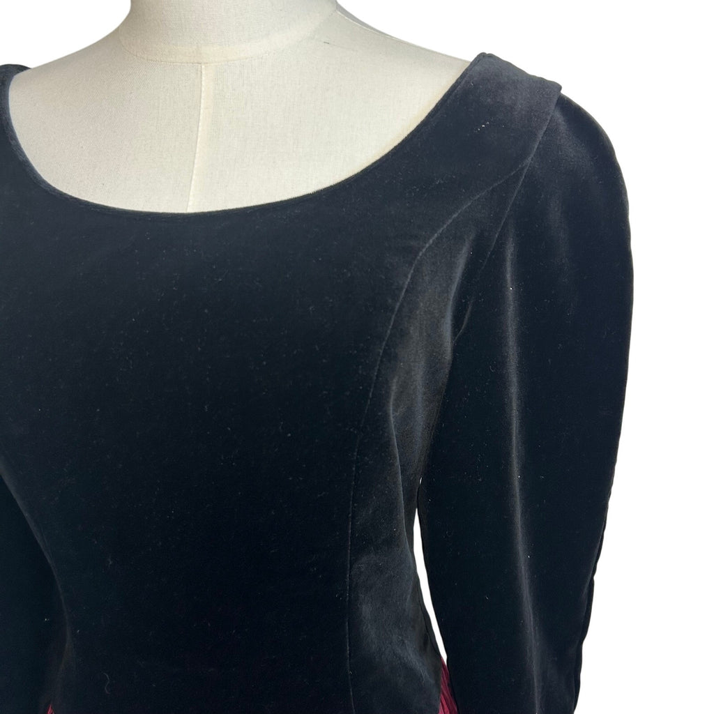 VTG 90s Laura Ashley Black Red Velvet 12 Midi Dress Long Sleeve Whimsigoth