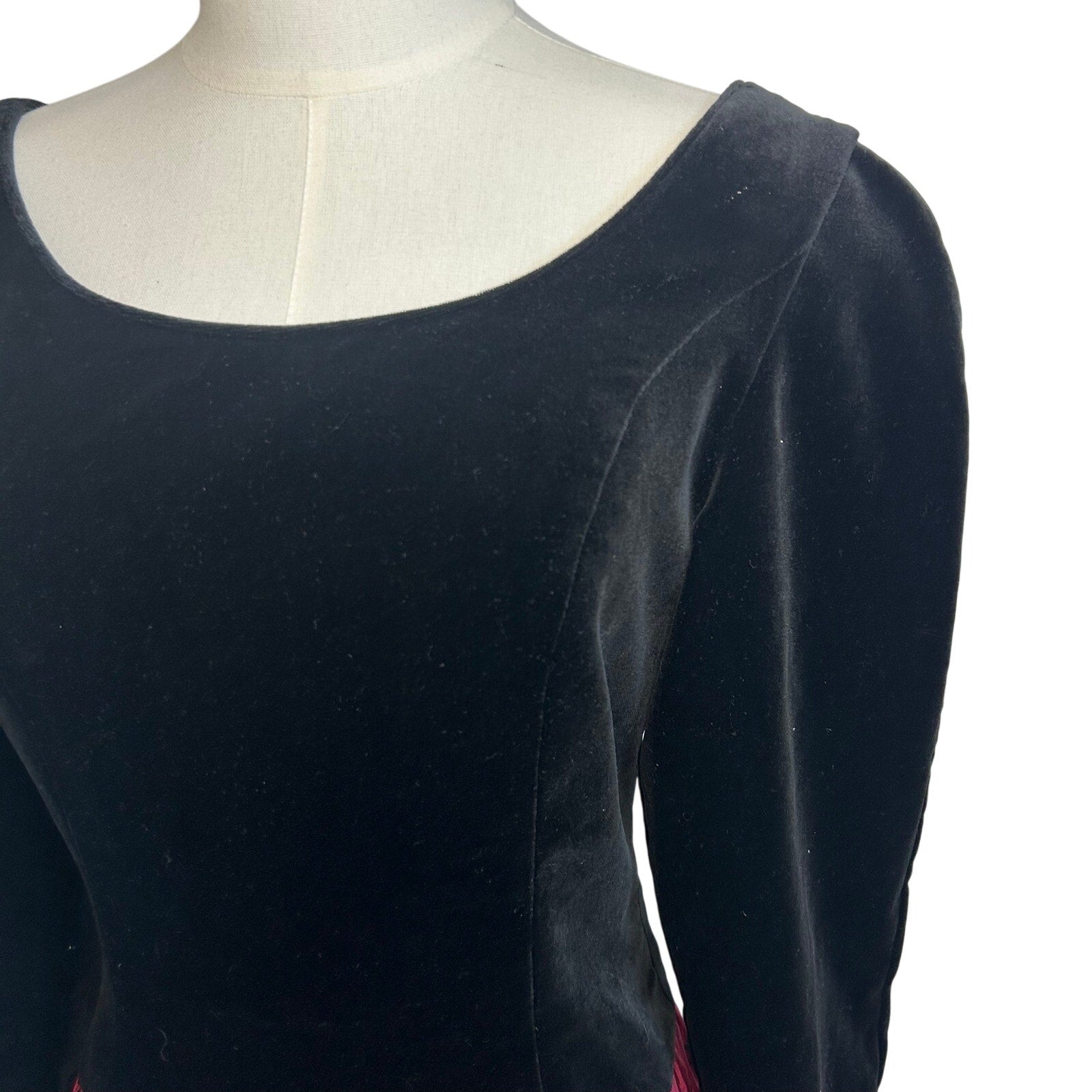VTG 90s Laura Ashley Black Red Velvet 12 Midi Dress Long Sleeve Whimsigoth