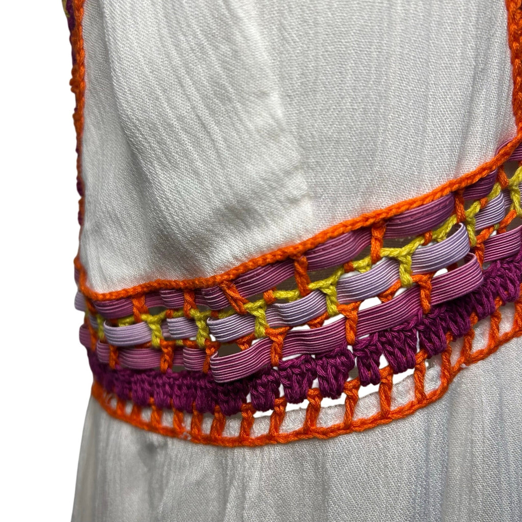 Indigo Rein XL White Multi Boho Maxi Dress Woven Tassel Tie Indie Fairy Cottage