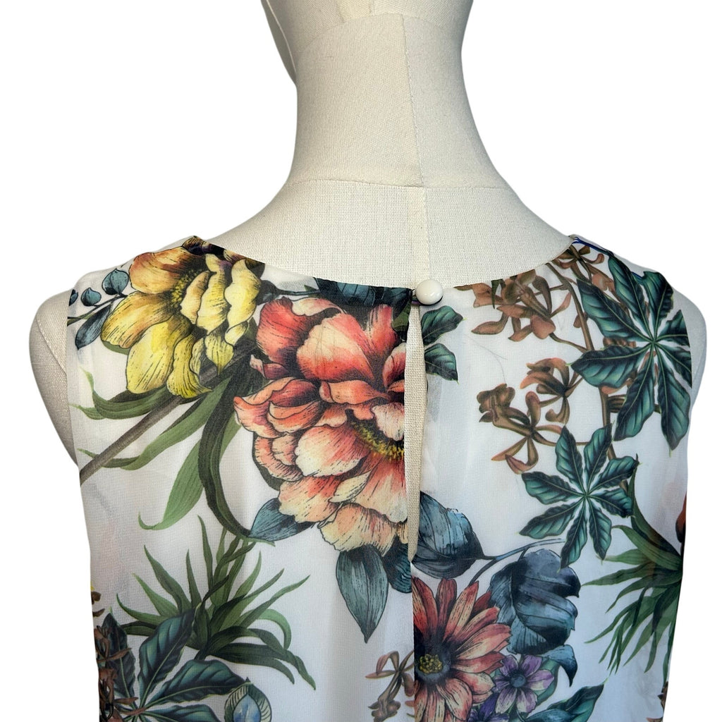 Emma & Michele Multicolor Floral Chiffon Pleated PL Mini Dress Keyhole Coquette
