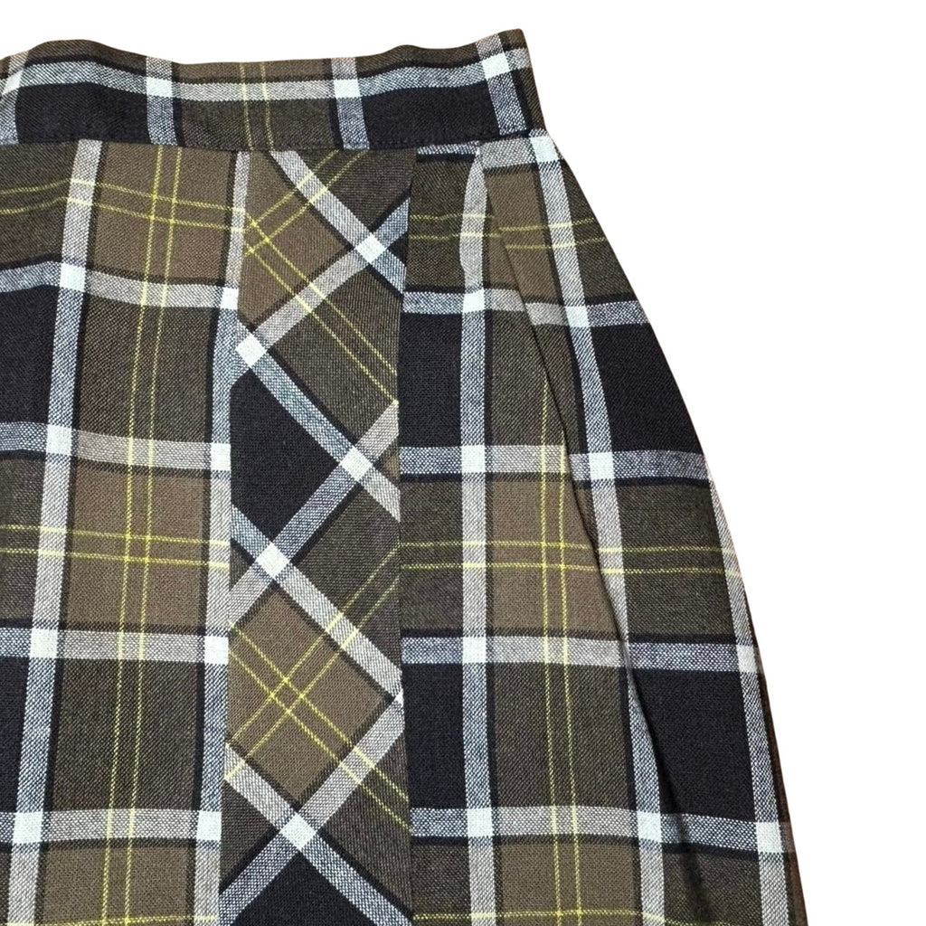 VTG 50s Graff Brown Plaid Wiggle XS Skirt Retro Preppy Dark Academia Twee Casual