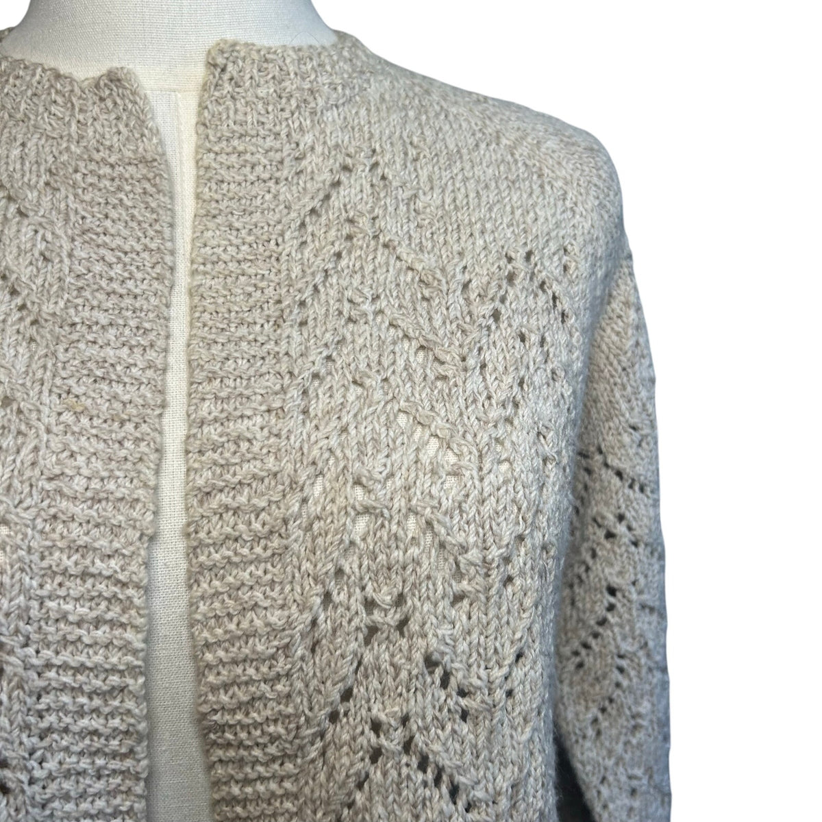 VTG 90s Handmade Wool Blend Cardigan Sweater Cream Medium Minimalist Cottagecore