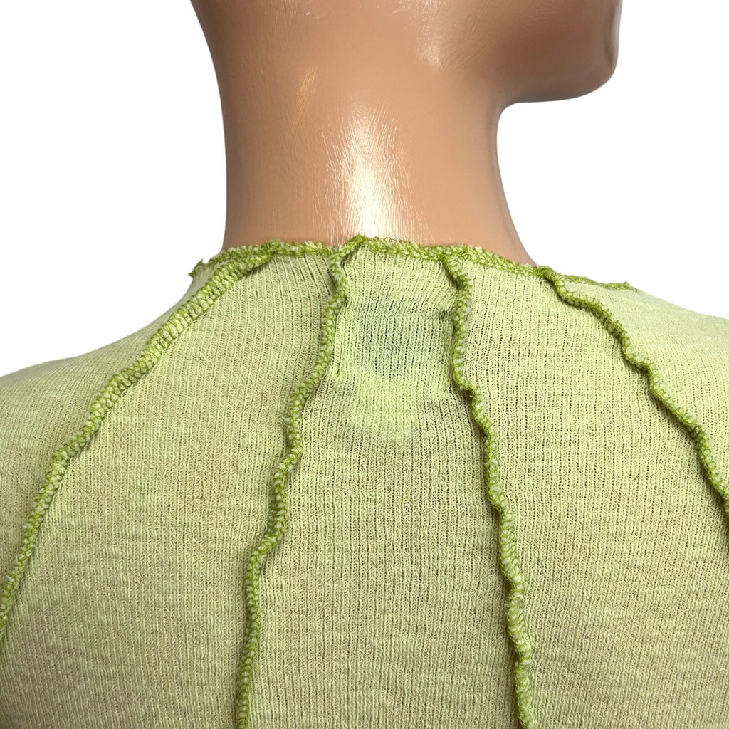 BDG M Green Top Surged Red Topstitch Y2K Casual Monochrome Grunge Streetwear