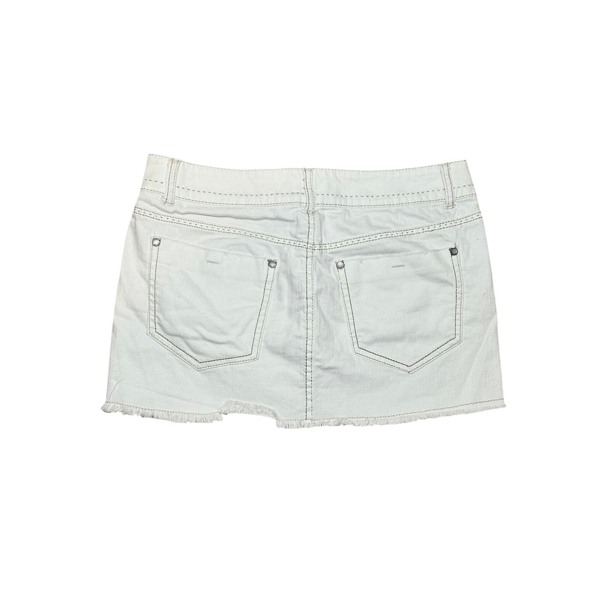 VTG Y2K Mudd White Denim 8 Mini Skirt Raw Hem Grunge Streetwear Retro Casual