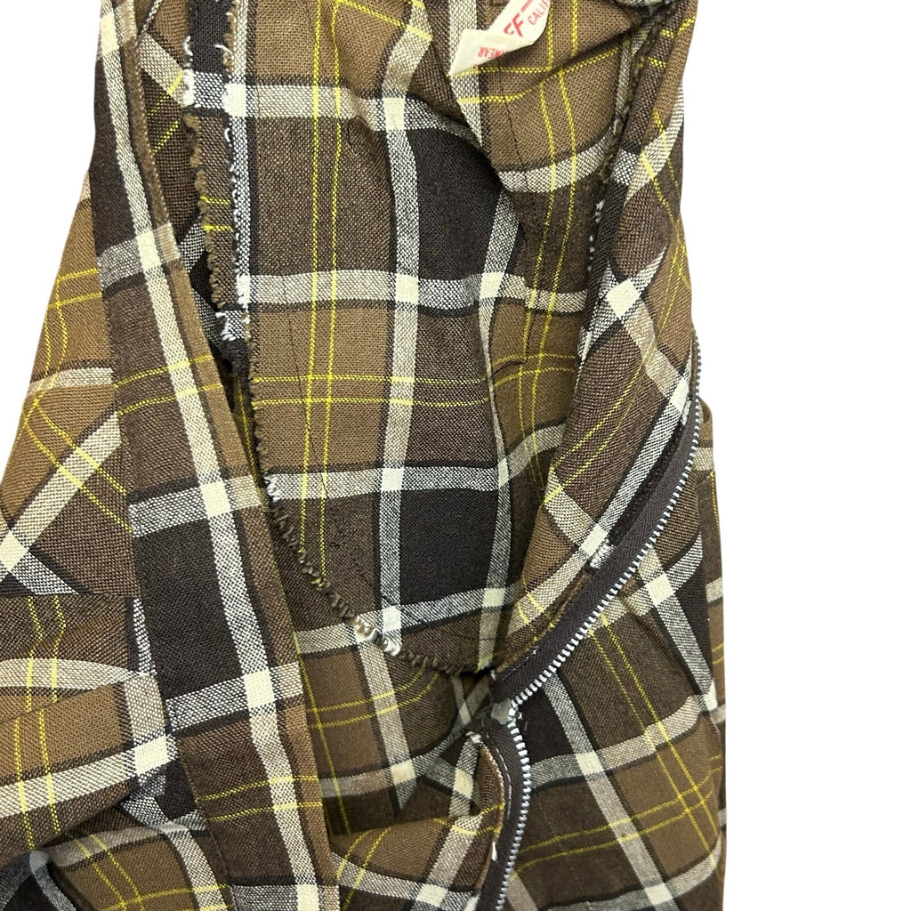 VTG 50s Graff Brown Plaid Wiggle XS Skirt Retro Preppy Dark Academia Twee Casual