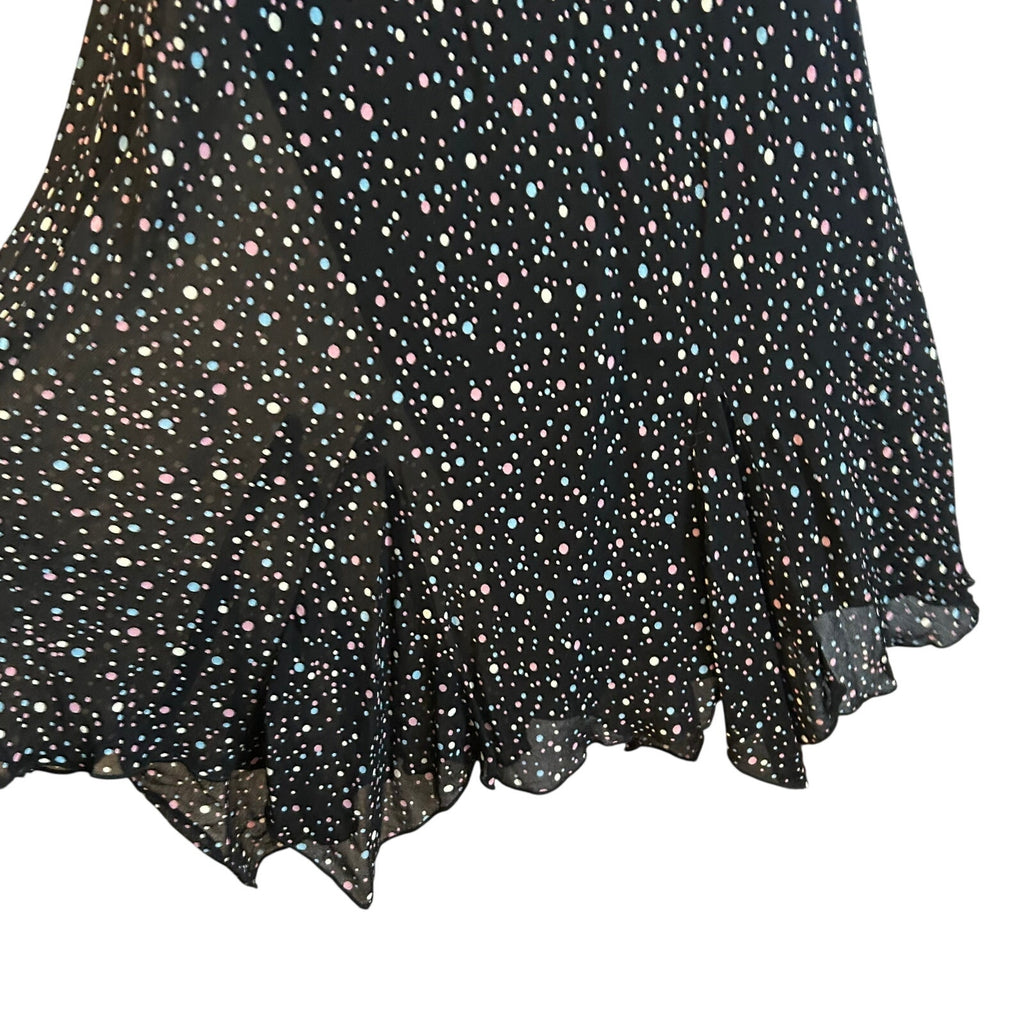 VTG Lily Black Multi Confetti Polka Dot Size M Handkerchief Hem Whimsigoth Dress