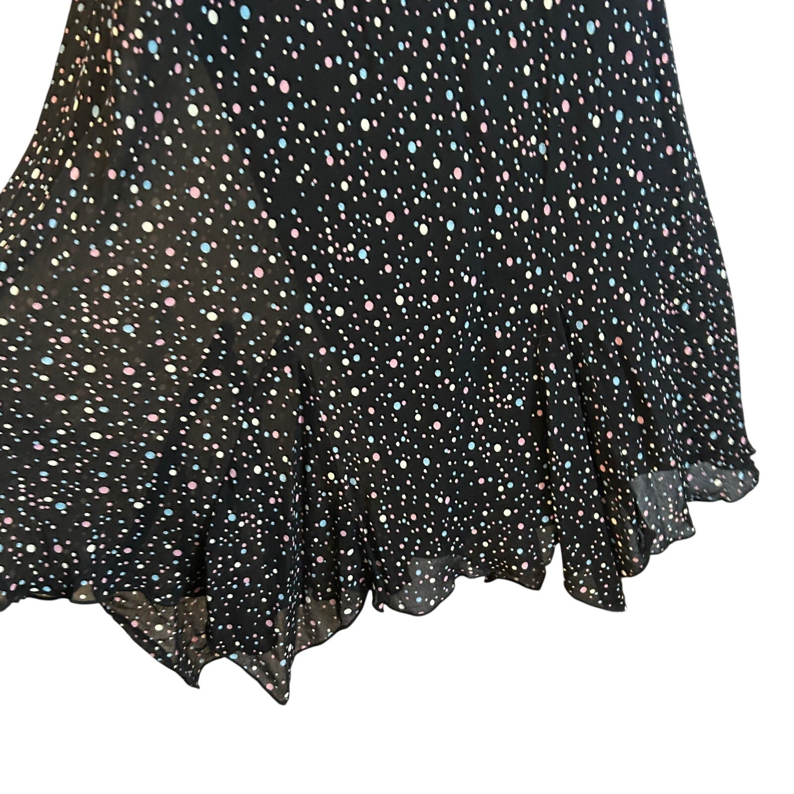 VTG Lily Black Multi Confetti Polka Dot Size M Handkerchief Hem Whimsigoth Dress