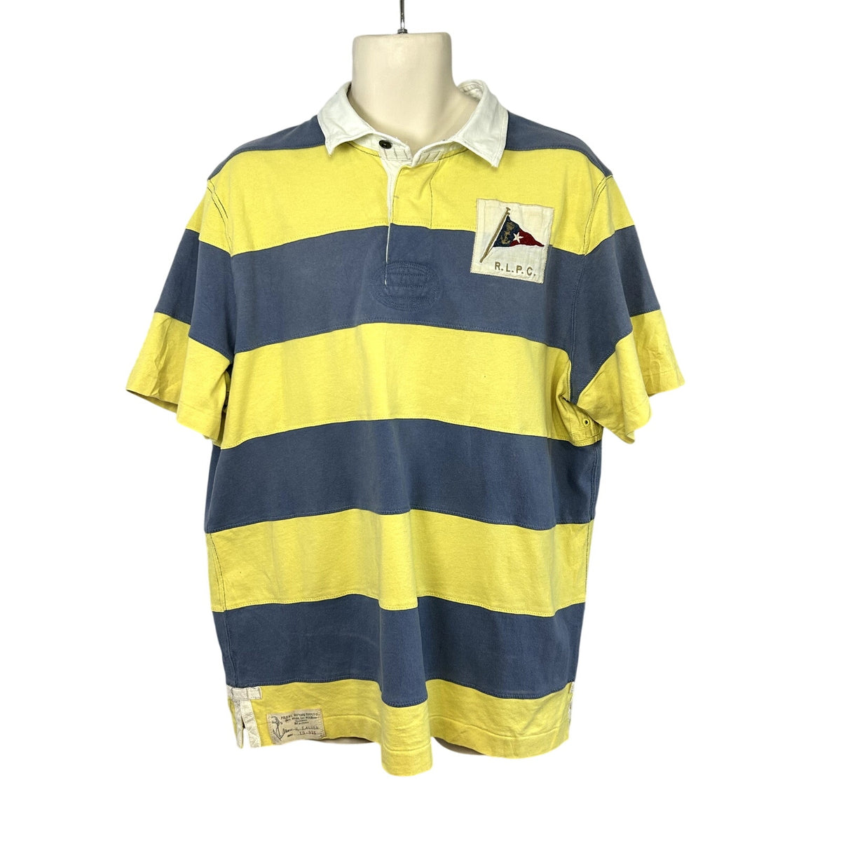 VTG 90s Polo Ralph Lauren XL Yellow Blue Striped RLPC Sailing Club Polo Shirt