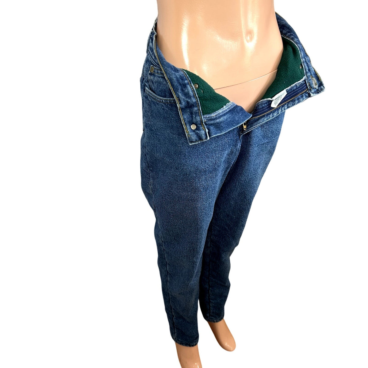 VTG 90s LL Bean 27 Blue Fleece Lined Denim Jeans Double L High Rise Warm USA