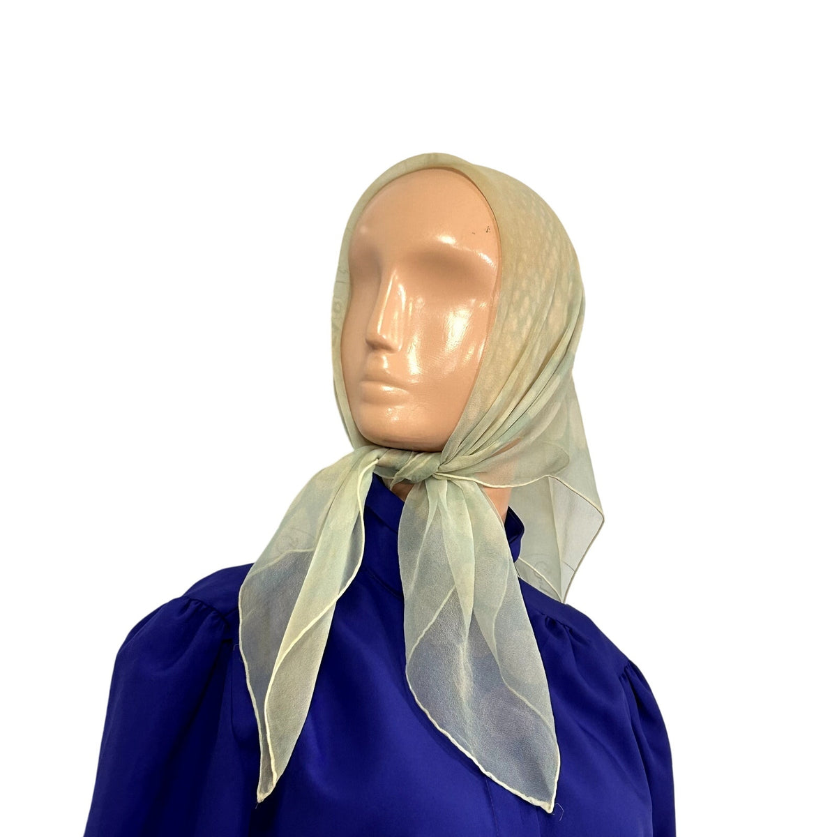 VTG 70s Cream Green Scarf Square Polka Dot Print Coquette Retro Twee Cottage
