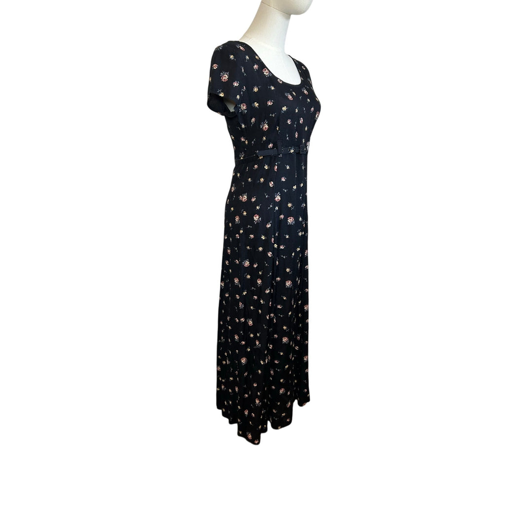 VTG 90s Decked Out Floral Belted Maxi Grunge Whimsigoth Medium Y2K Retro Boho