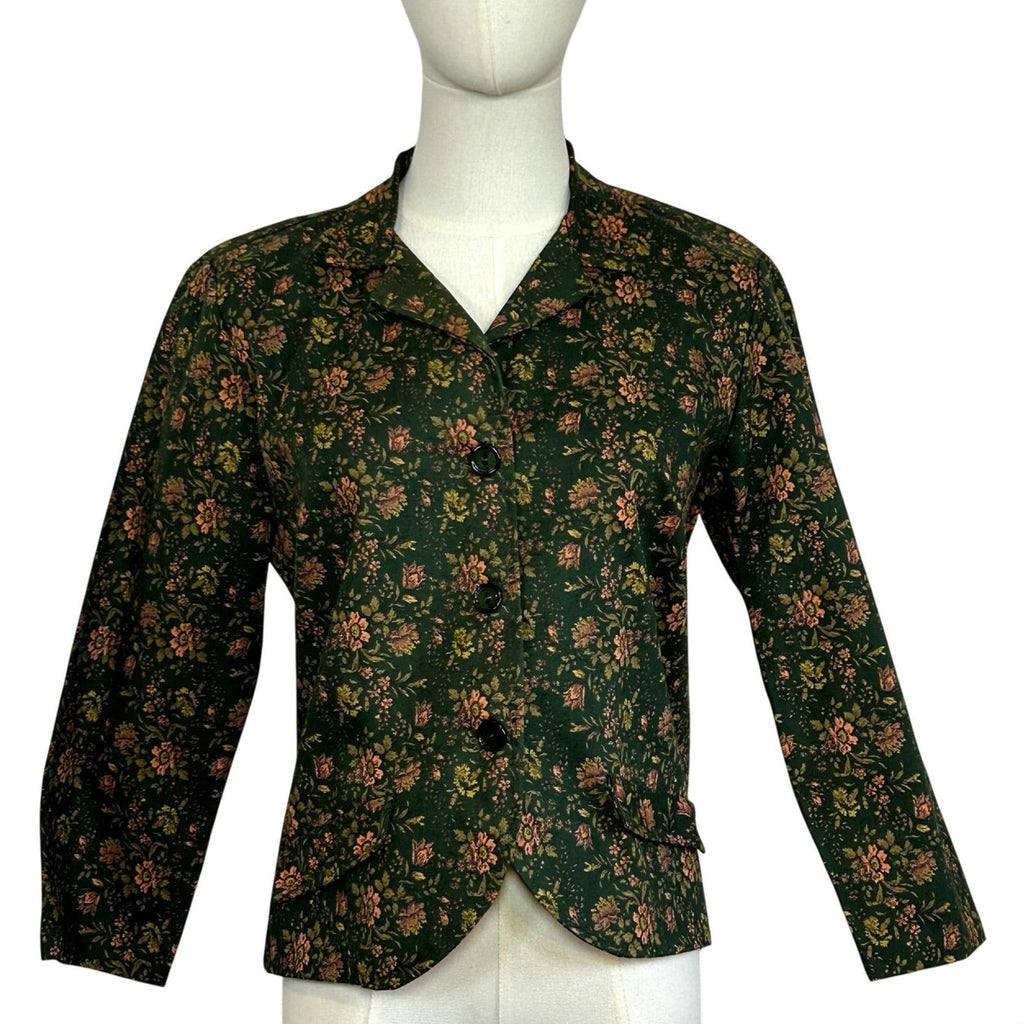 VTG 50s Green Heavy Cotton Skirt Suit Blazer Two Piece Set Twee Retro Preppy