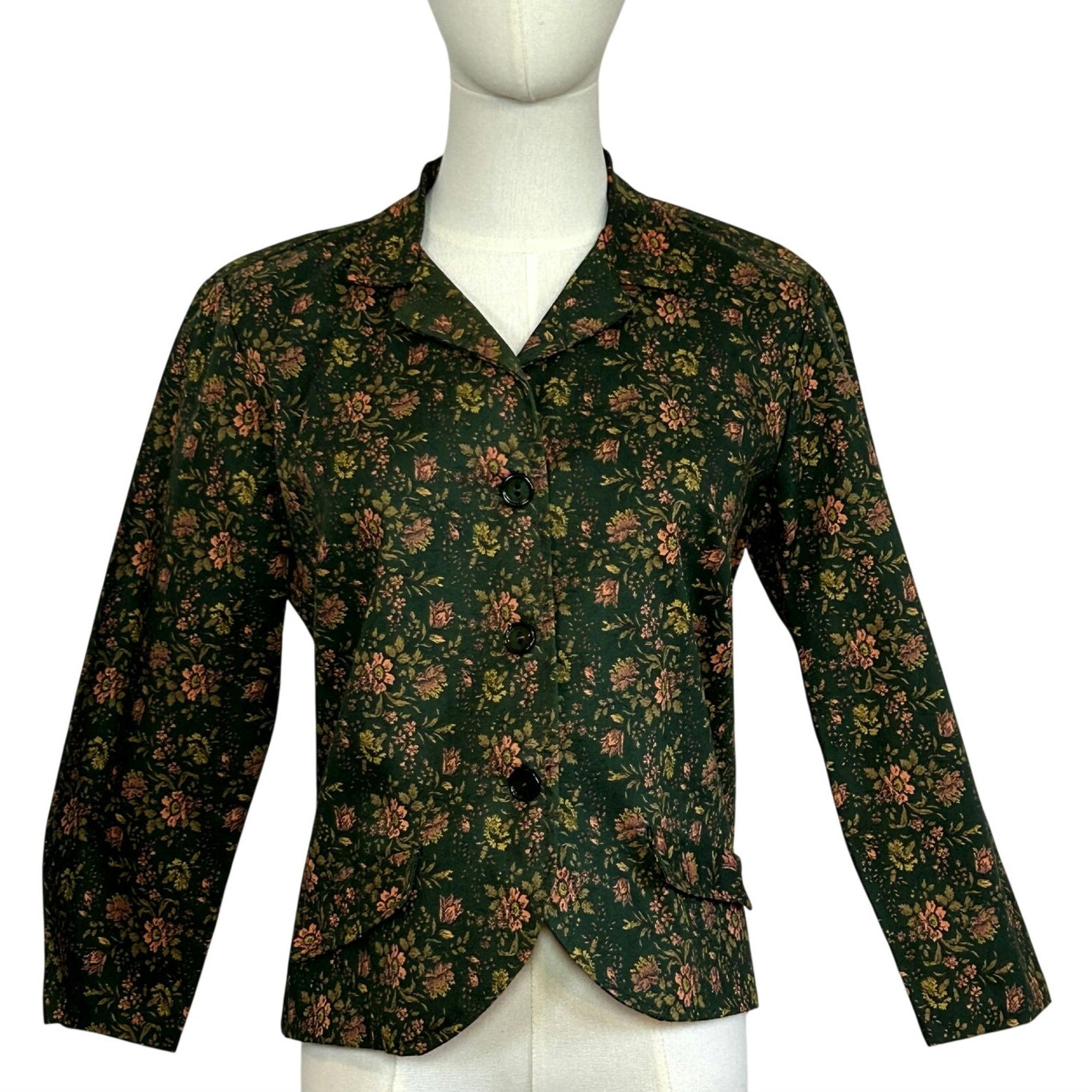VTG 50s Green Heavy Cotton Skirt Suit Blazer Two Piece Set Twee Retro Preppy