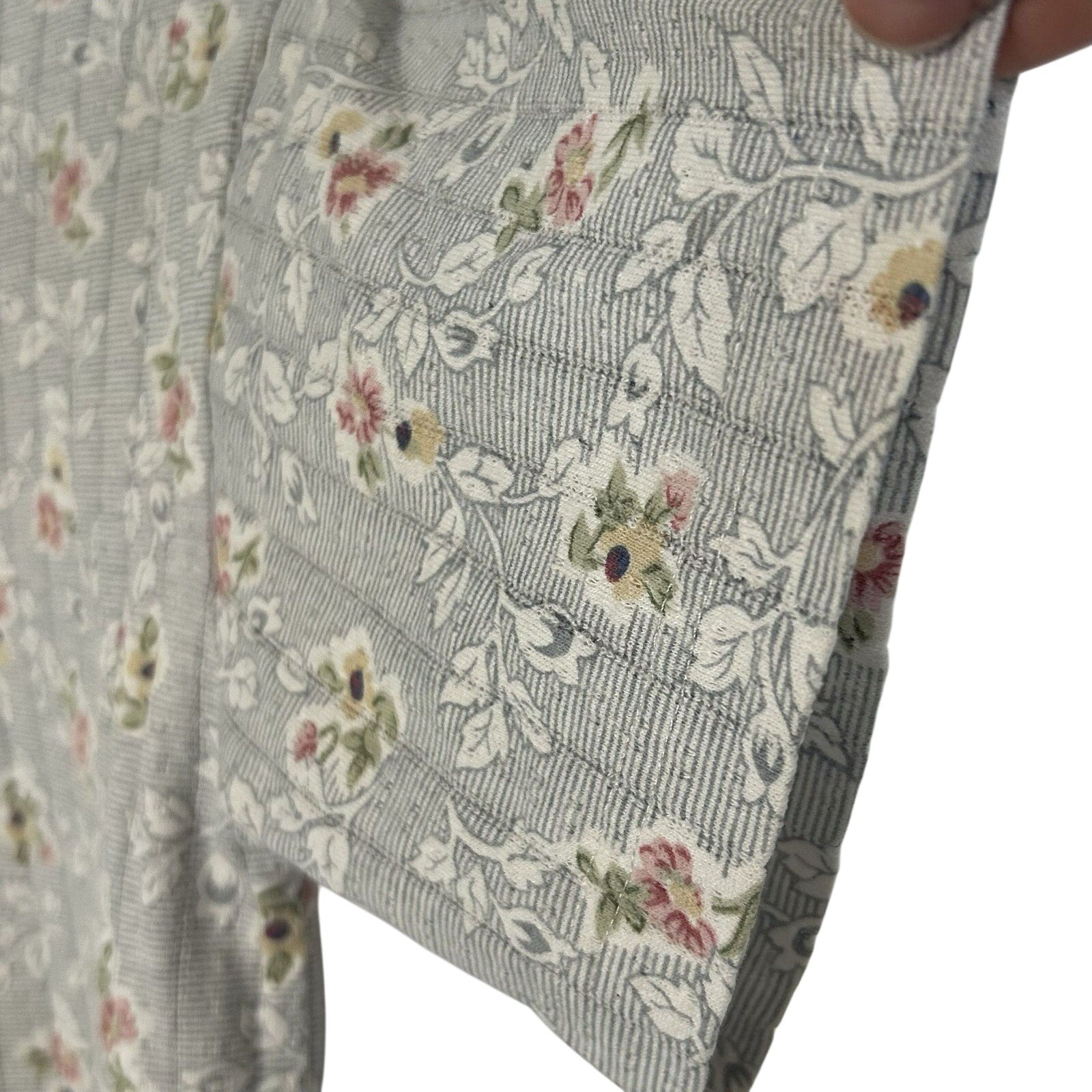 VTG Emerald Isle Grey Floral Ribbed Henley Top Small Grannycore 90s Shoulder Pad