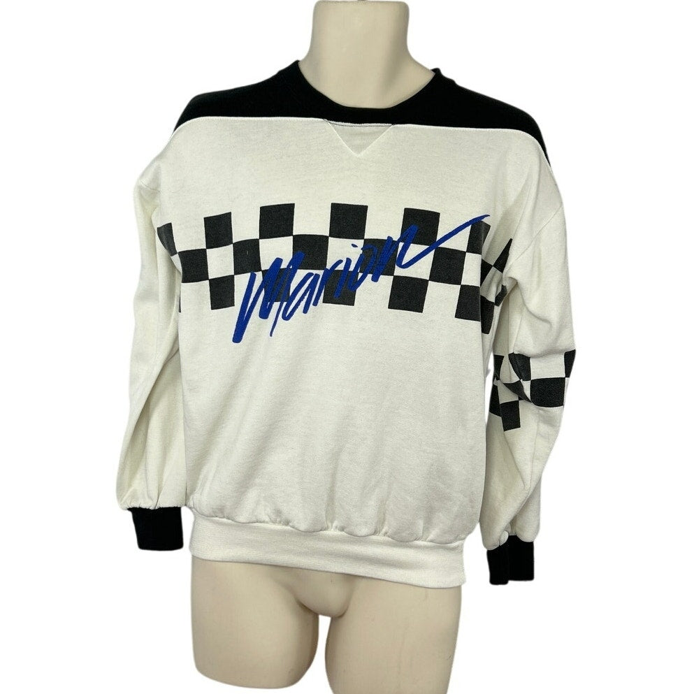 VTG 90s Gear for Sports M White Black Checkered Sweatshirt Streetwear Sportswear