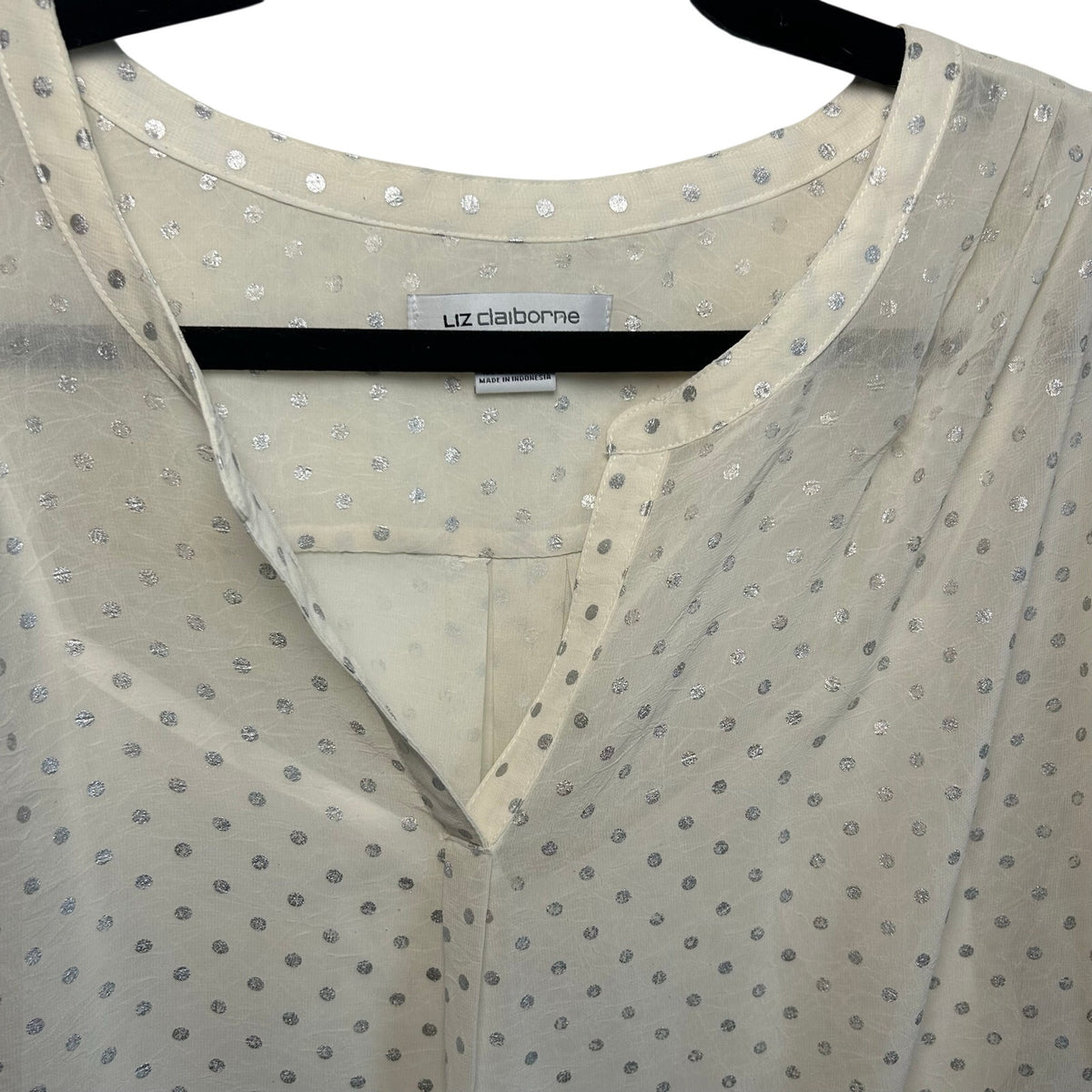 Liz Claiborne Polka Dot Blouse XL White Silver Vintage Cami Overlay Retro Top