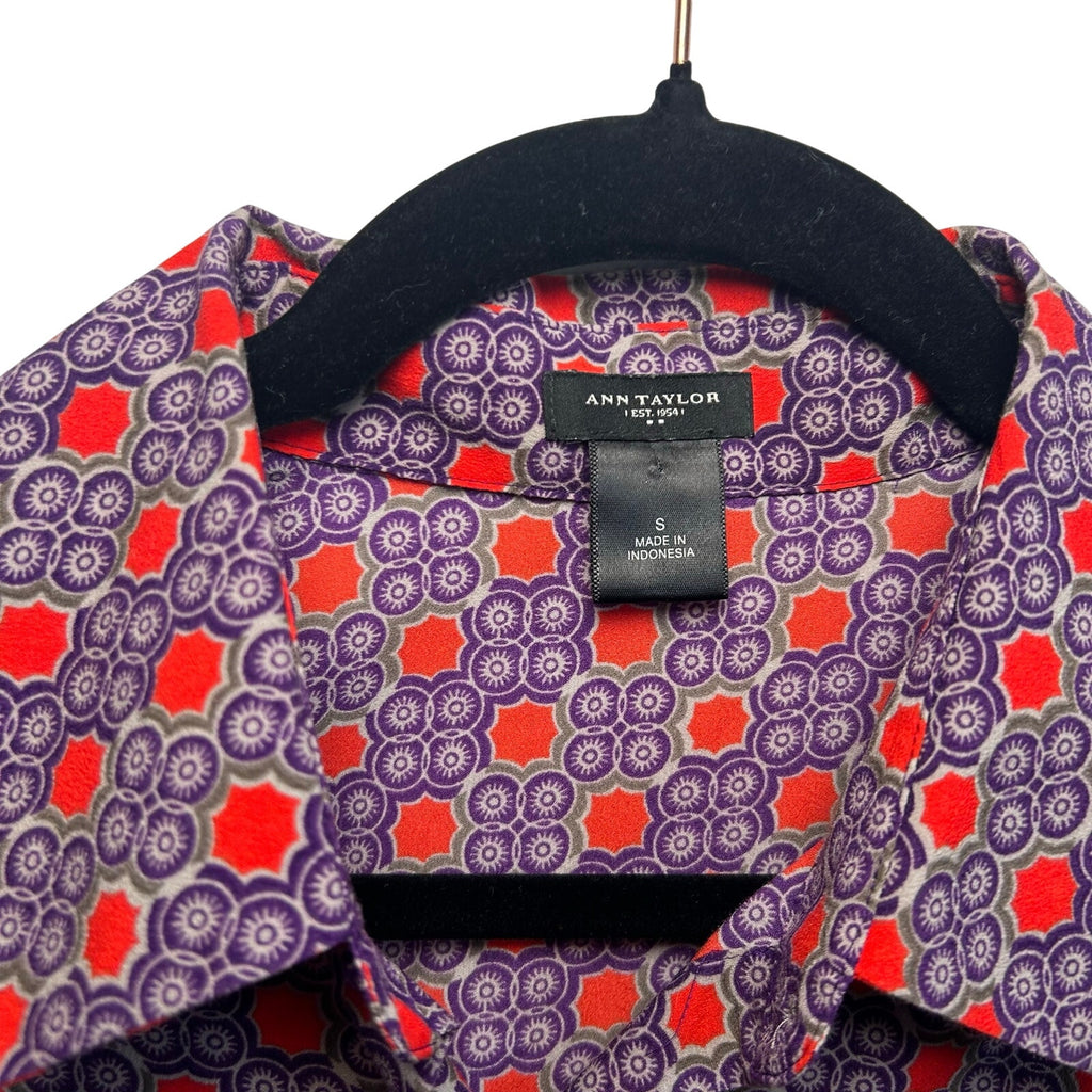 Ann Taylor Purple Red Geometric S Sleeveless Button Down Top Casual Preppy Retro