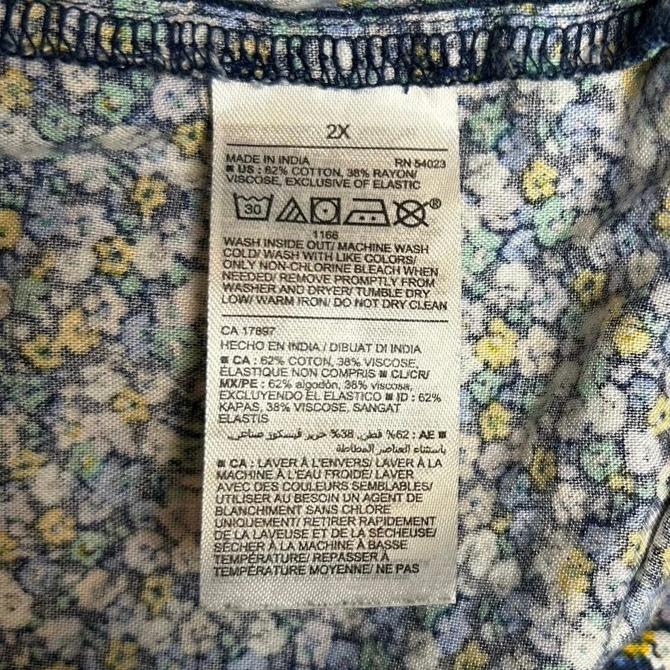Old Navy Puff Blue Multicolor Floral Tiered Maxi Dress Plus 2X Cottage Cotton
