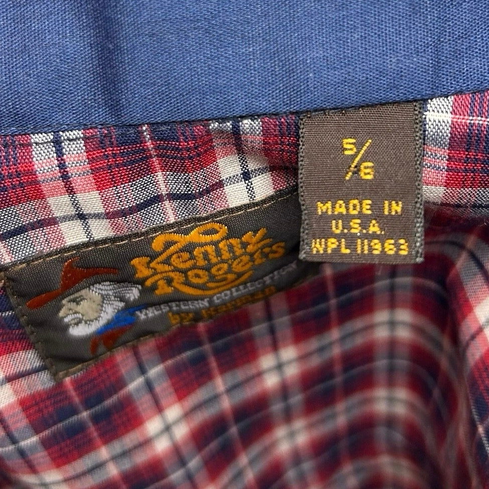 VTG 70s Kenny Rogers XS/S Western Red Plaid Snap Puff Sleeve Shirt Cottage Boho