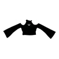 Romwe Black Velvet Crescent Moon Bell Sleeve Crop Top Goth Witchy Boho Medium