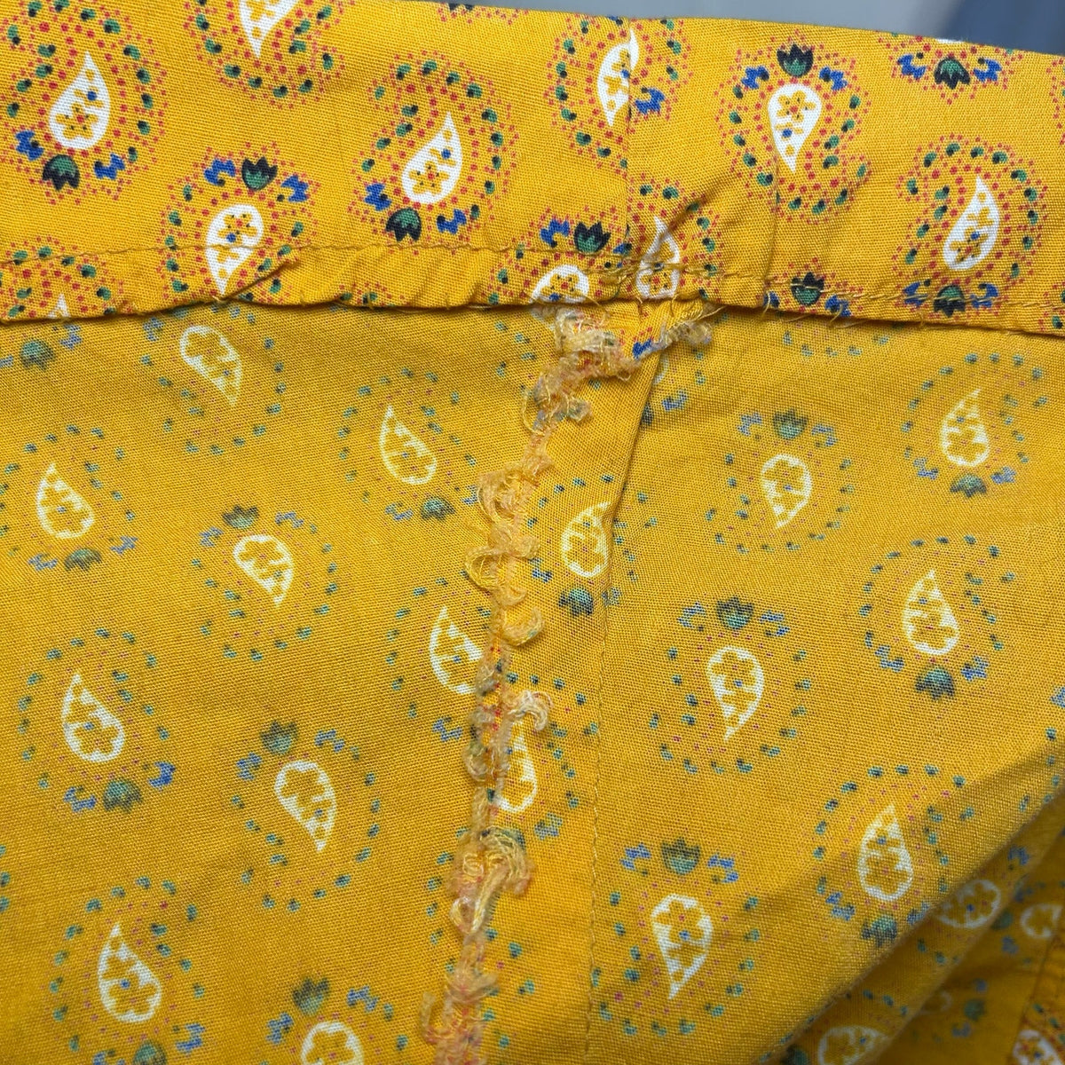 VTG 70s Yellow Maxi Paisley Dress L Cottage Boho Handmade Peasant Prairie Retro