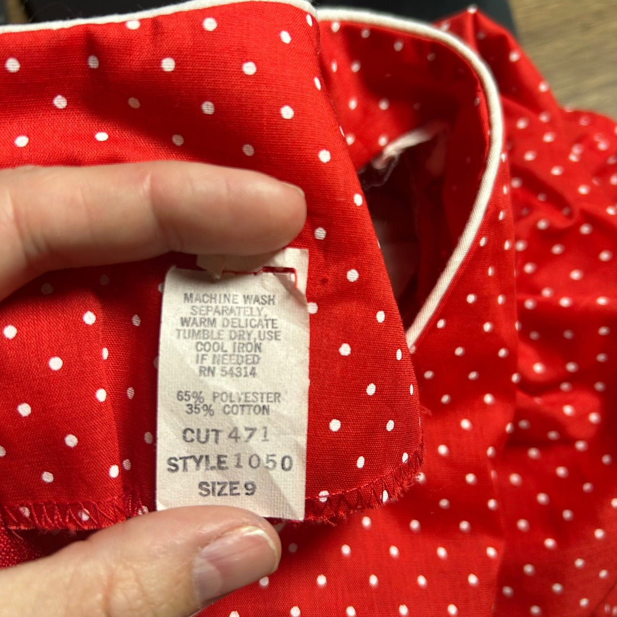 VTG 80s Red White Polka Dot Puff Sleeve Midi Dress
