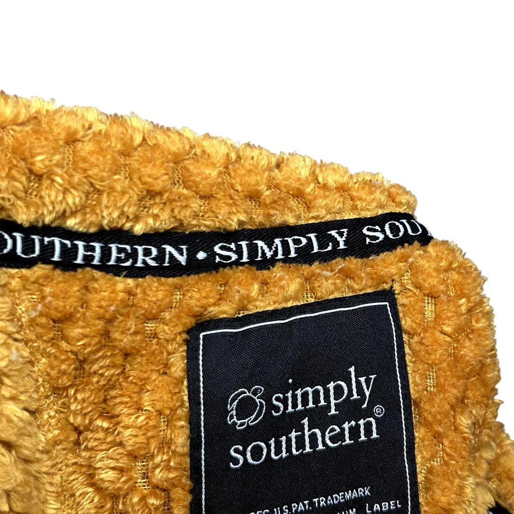Simply Southern M Orange White Fleece Quarter Snap Henley Pullover Cozy Popcorn