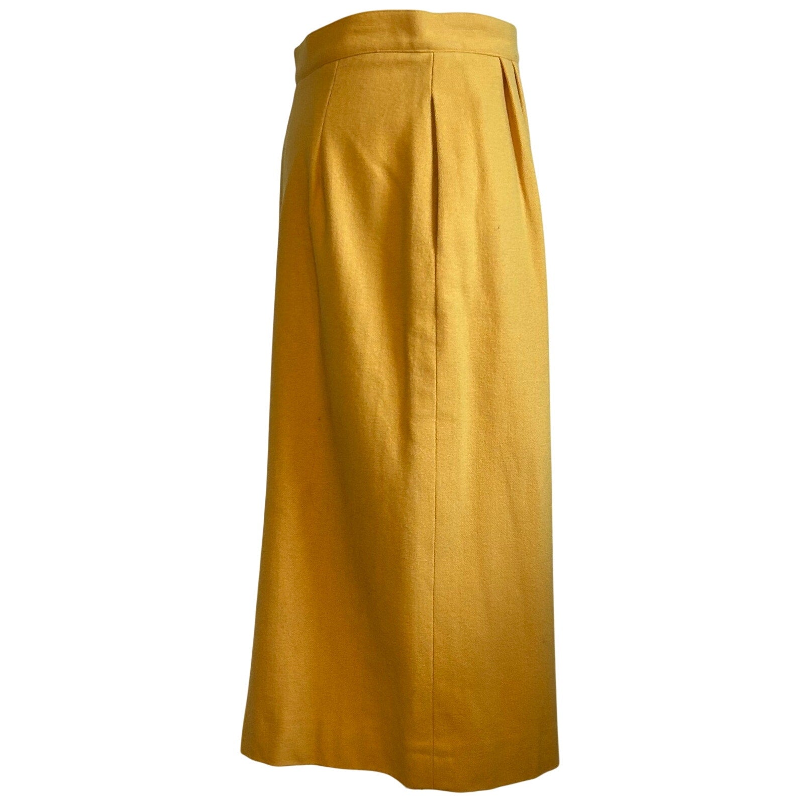 VTG 70s Peabody House Yellow Wool Pleated 4 Midi Skirt Pockets Boho Retro Twee
