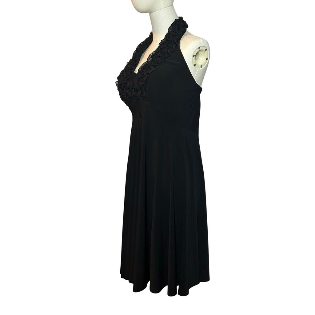 Blu Sage Black Halter Midi Dress 6 Lace Ruffle Cocktail Wedding Guest Party Boho