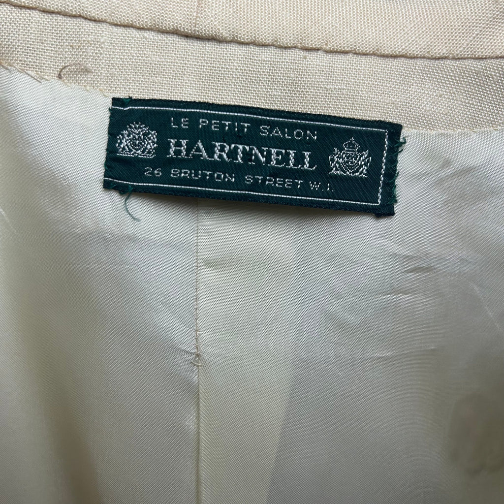 VTG 50s Hartnell Yellow Silk Applique Linen S Jacket Dress Set Feminine Wedding