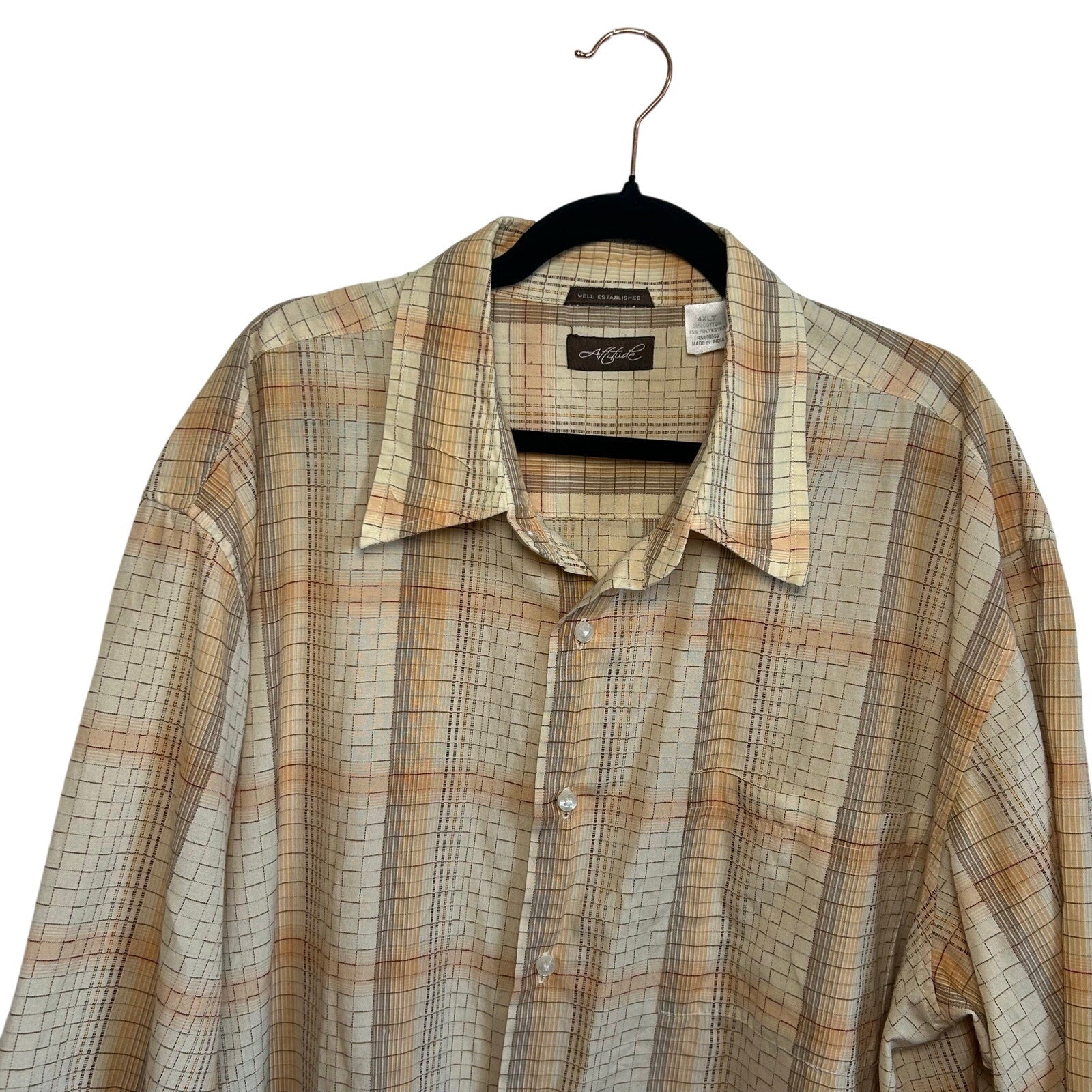 4XLT Attitude Brown Plaid Short Sleeve Casual Button Down Camp Shirt Big Tall