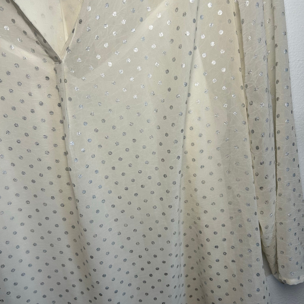 Liz Claiborne Polka Dot Blouse XL White Silver Vintage Cami Overlay Retro Top