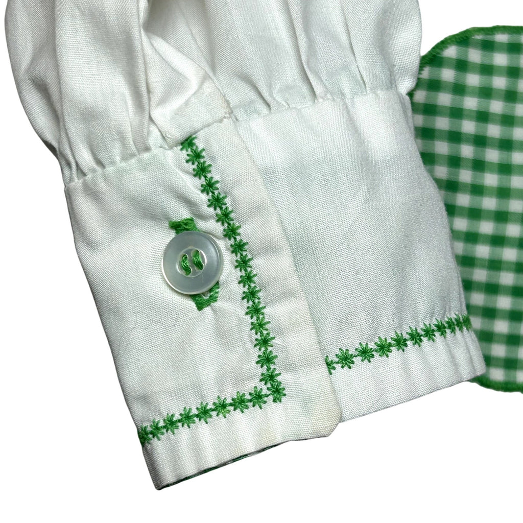 VTG 70s White Shamrock M Embroidery Gingham St. Patrick's Day Top Twee Retro