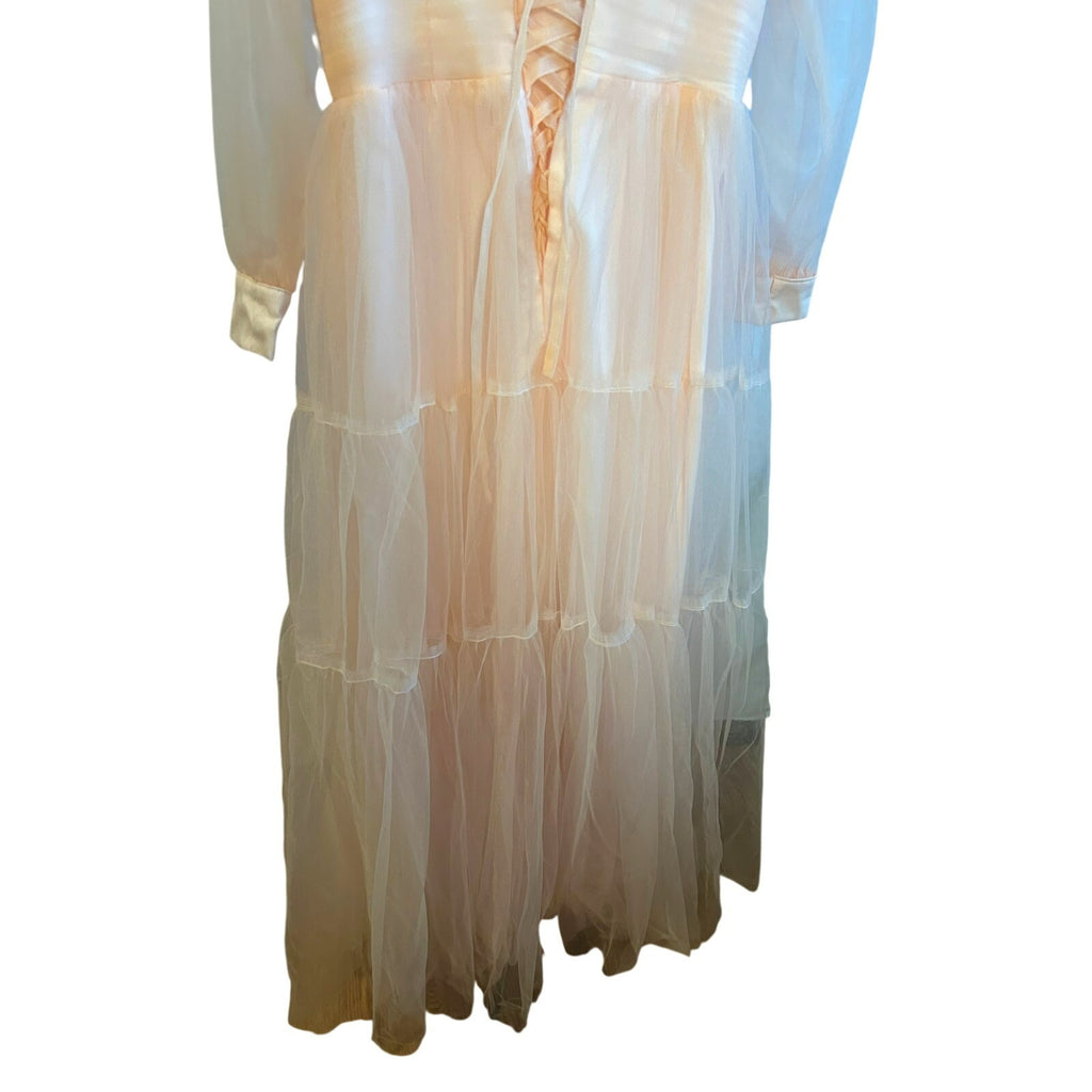 VNAIX Blush Pink Tulle Tiered Formal Gown Corset Back Fairycore Prom Dress SZ 16