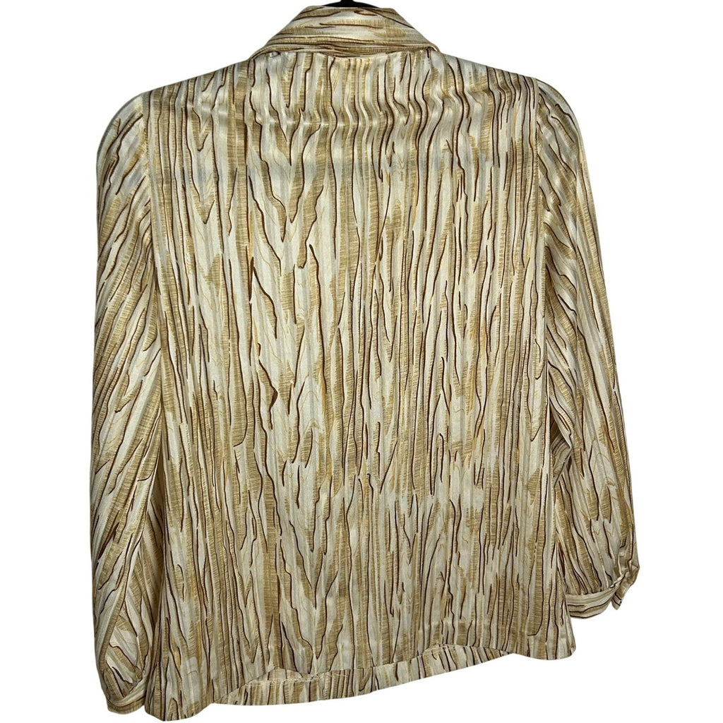 VTG 70s Graff Californiawear Faux Bois Wood Grain Blouse Dagger Collar S/M Disco