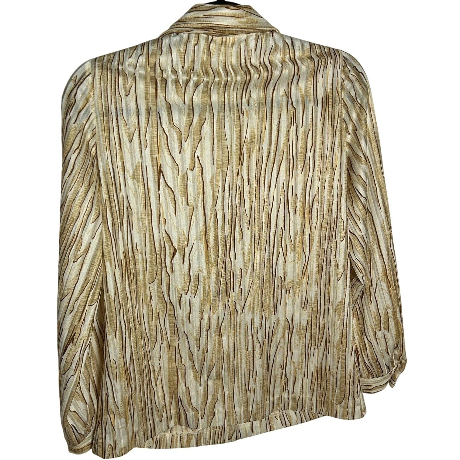 VTG 70s Graff Californiawear Faux Bois Wood Grain Blouse Dagger Collar S/M Disco