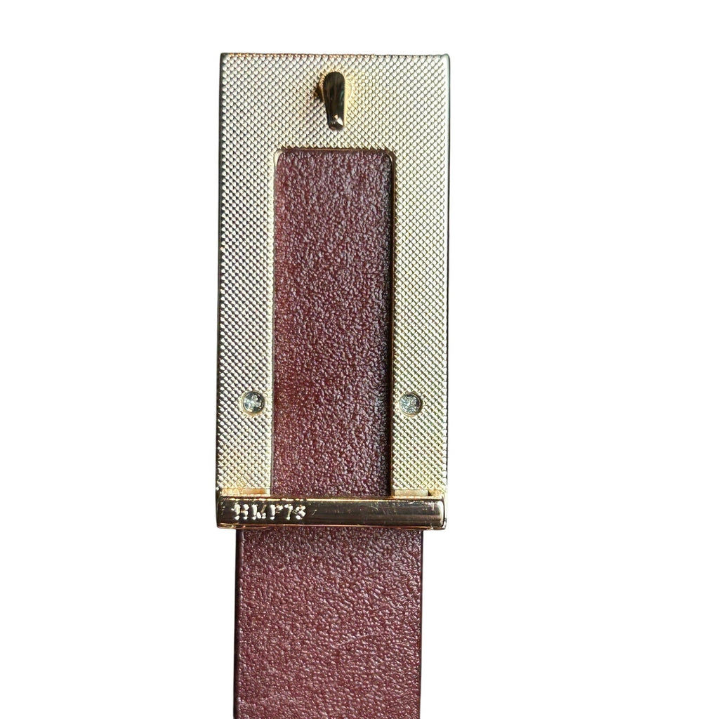 VTG Red Brown Adjustable Leather Belt Brass Buckle Minimalist Retro Western Boho