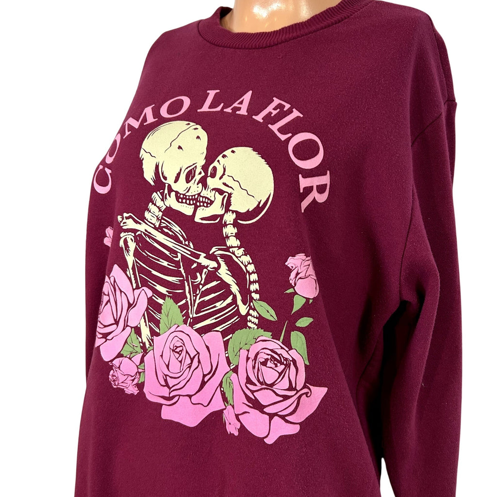 Mighty Fine XS Burgundy Kissing Skeletons Sweatshirt Como La Flor Rose Selena