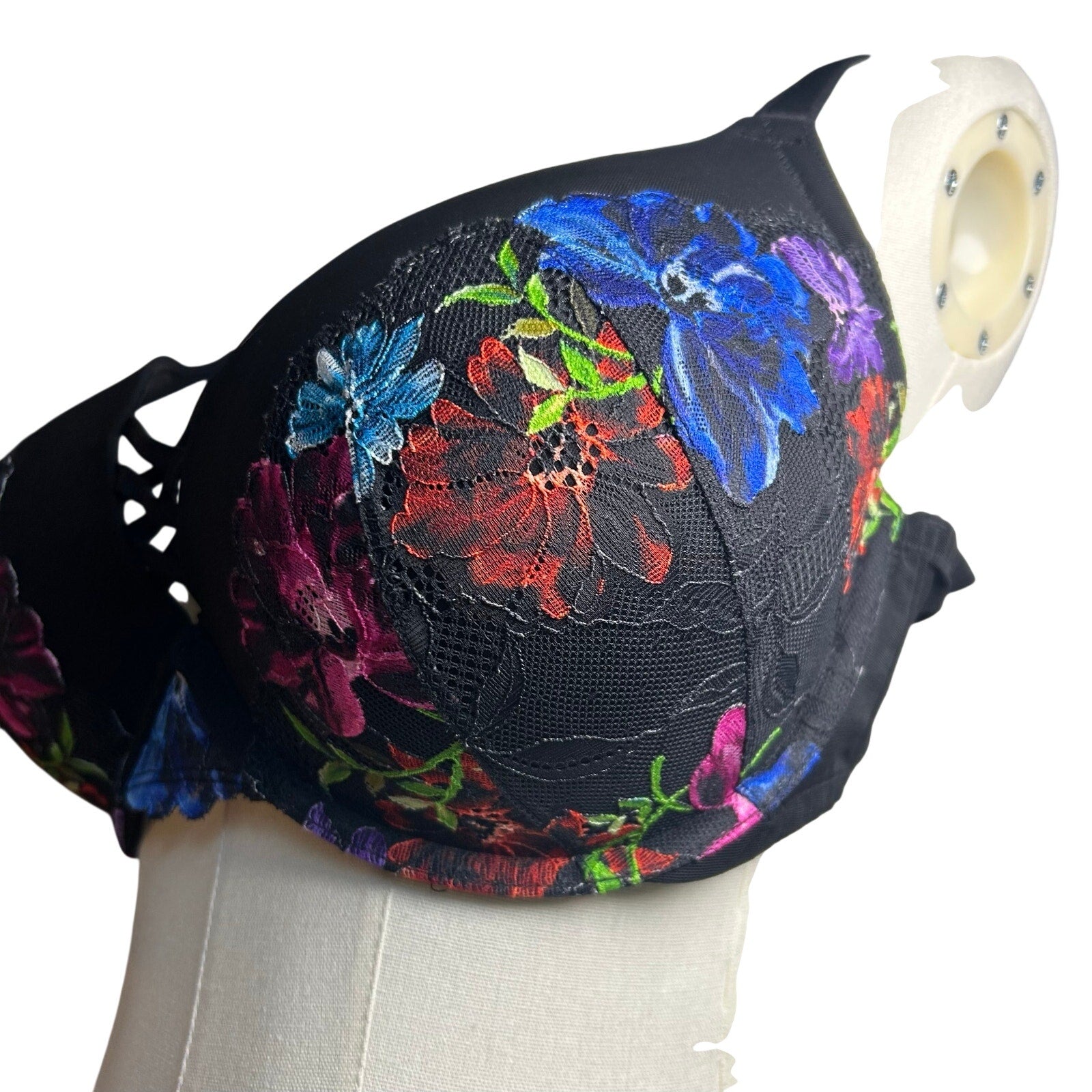 Torrid Curve Black Floral Mesh 360 Back Smoothing Push-Up Plunge Bra 44D Goth