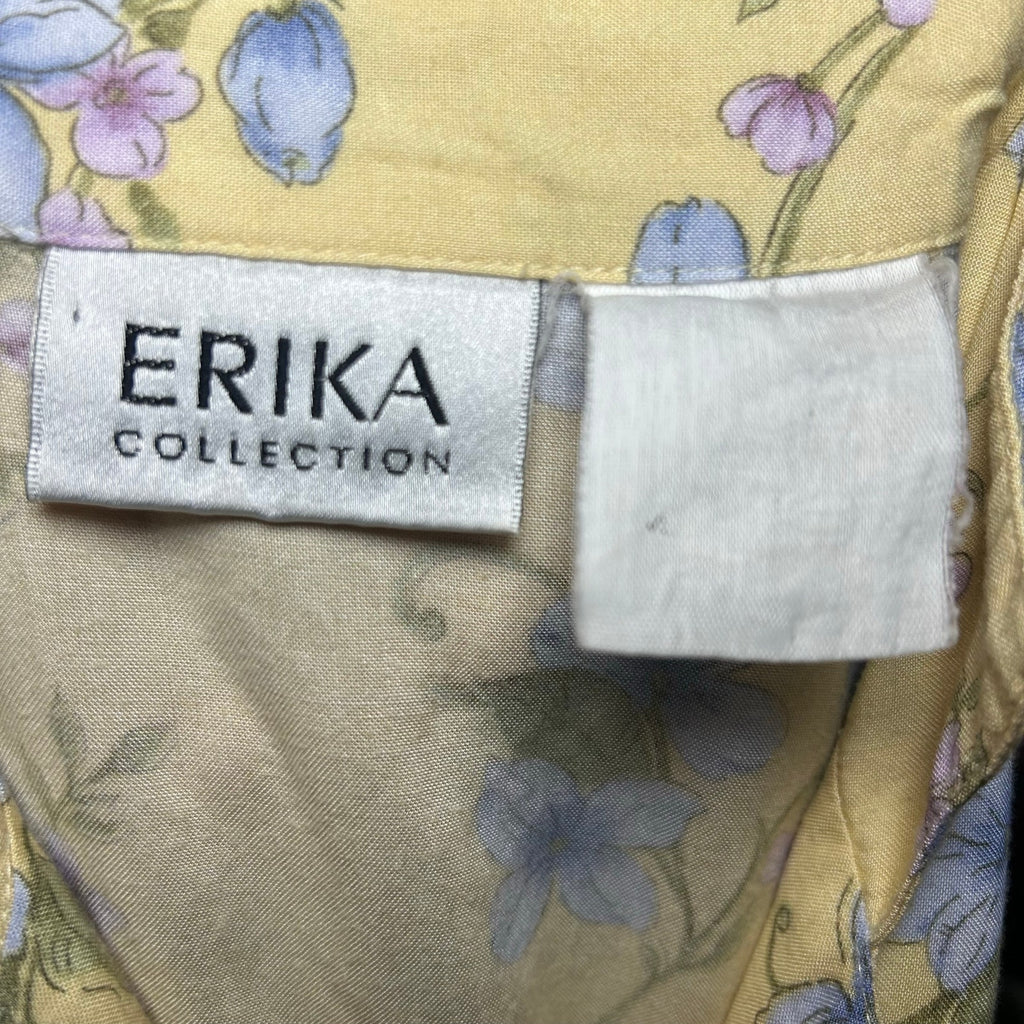VTG 90s Erika Collection Yellow Floral Maxi Shirt Dress M Cottage Grandma Grunge